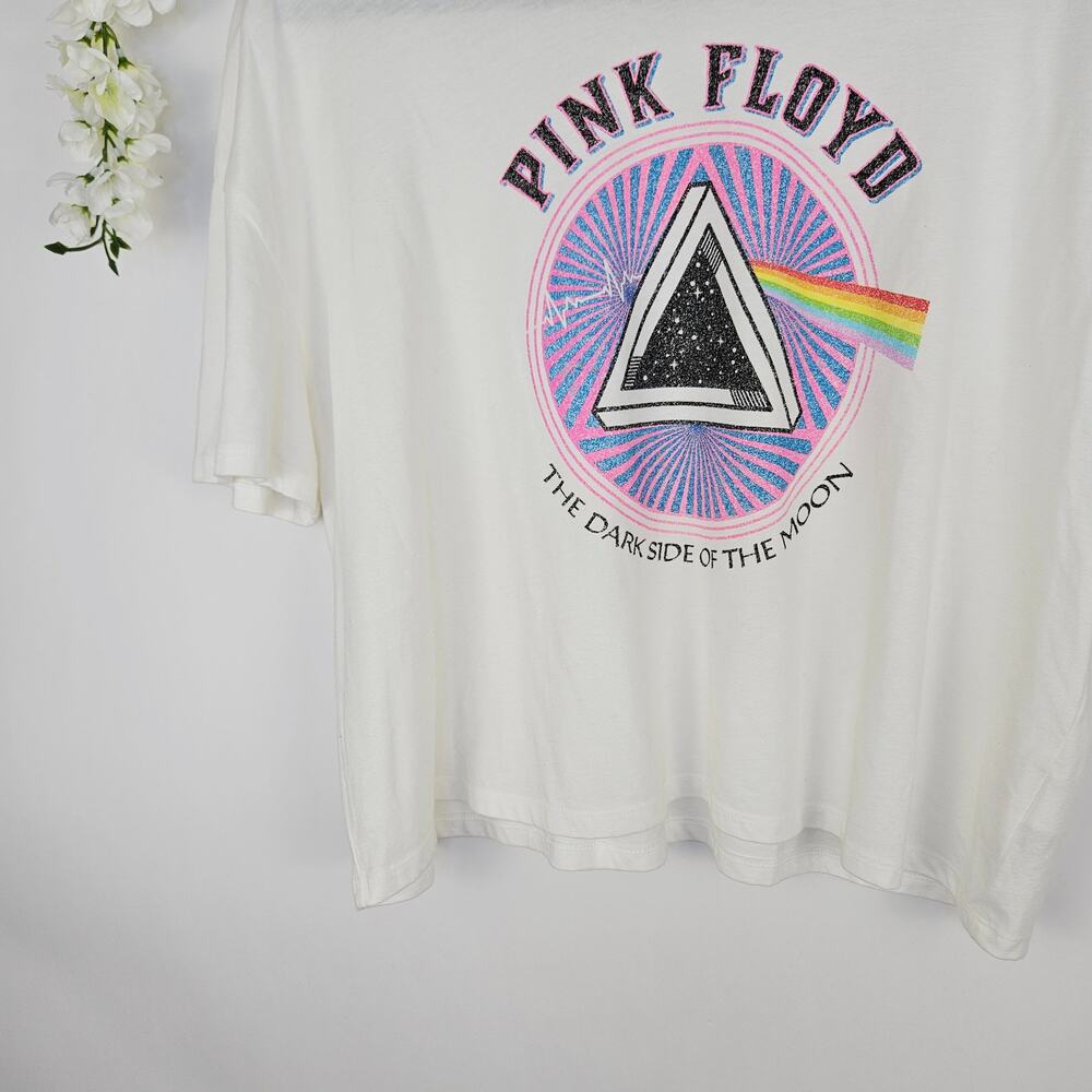 Pink Floyd Dark Side of the Moon T‑Shirt White Crop Graphic Tee XL Grunge Rocker - Picture 5 of 8